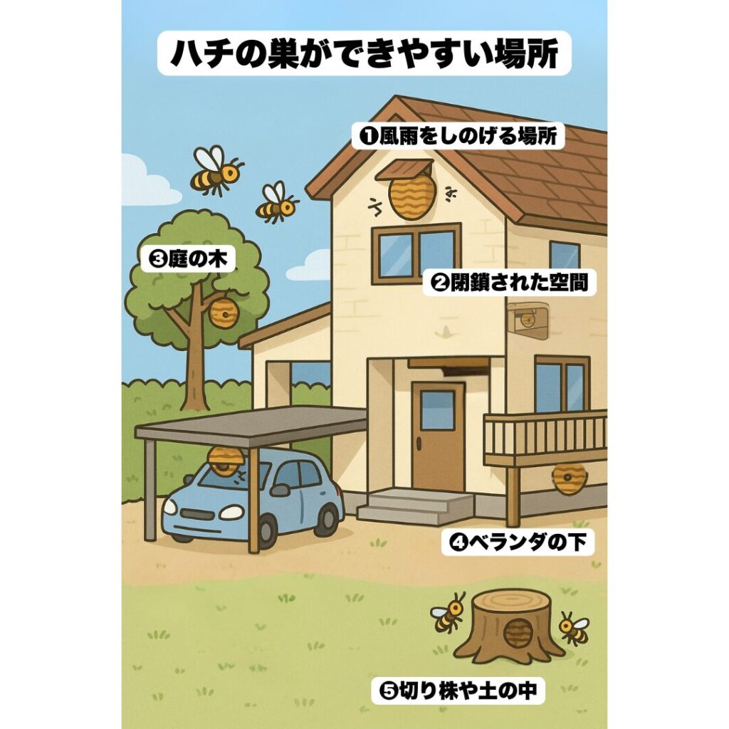 ハチの巣ができやすい場所図解